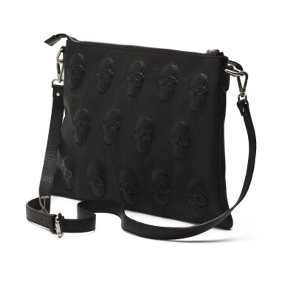 IO PELLE NWT Made In Italy Leather Skull Embossed Pouch Bag Crossbody Purse - Picture 11 of 12